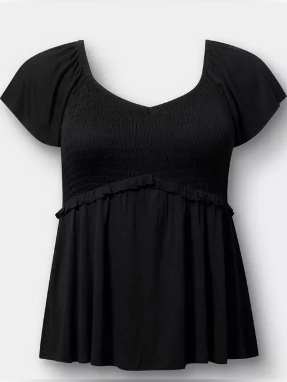 Torrid Black Smocked Scoop-Neck Women’s Top - Casual Babydoll Style